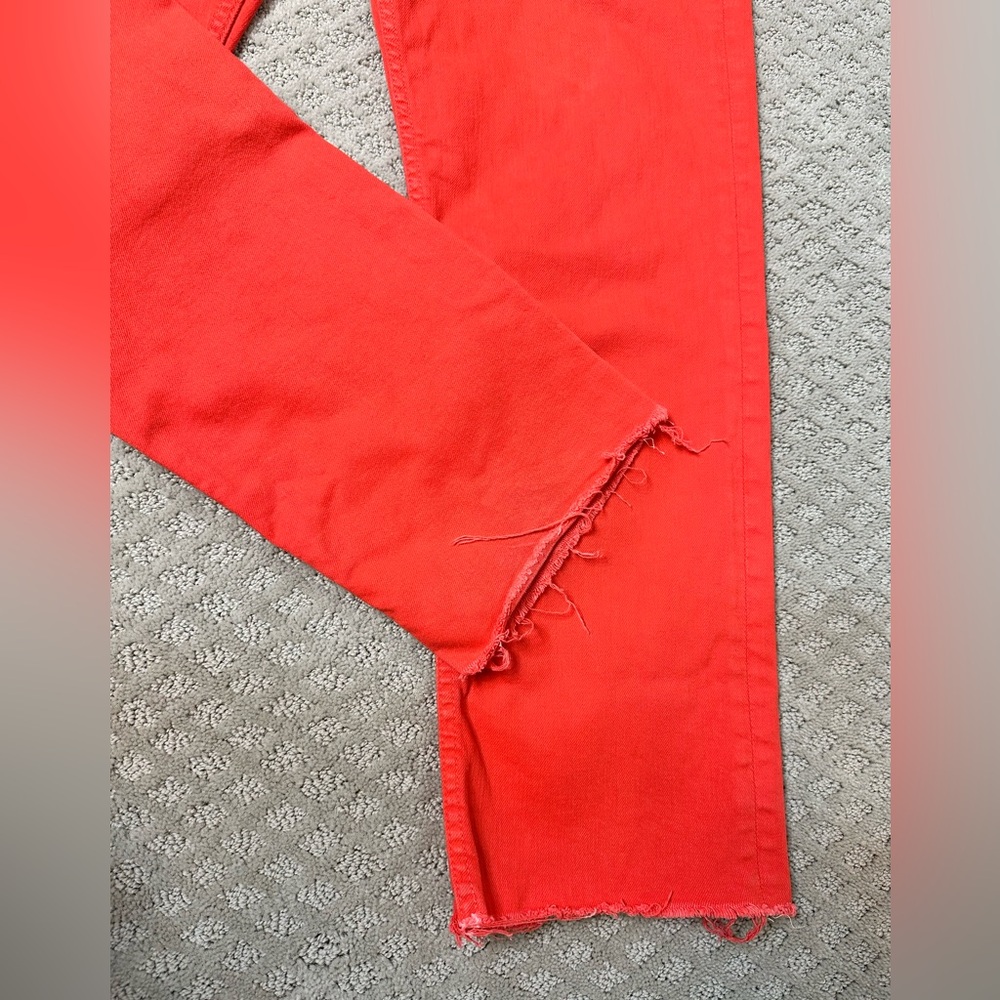 Sz 32 Mother Tomcat Ankle Fray in Play Date tomato wash high rise button fly - Picture 3 of 12